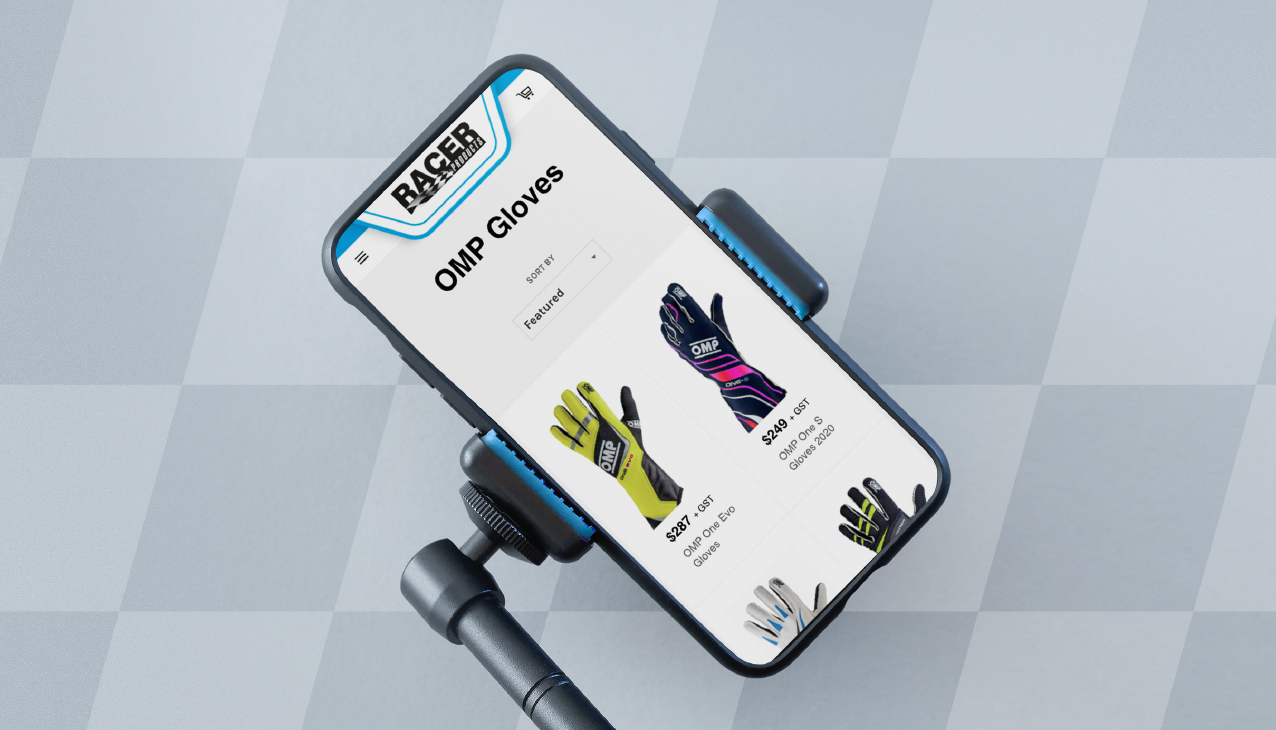 Thumbnail of Racer Products website on mobile.